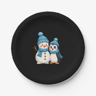 Christmas Merry Christmas For Gift Penguin Snowman Paper Plates