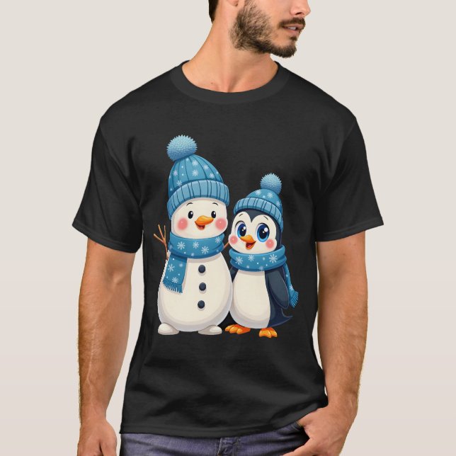 Christmas Merry Christmas For Gift Penguin Snowman T-Shirt (Front)