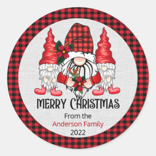 Christmas - Merry Christmas Gnomes Classic Round Sticker