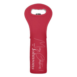 Christmas Merry Christmas Modern Family Name Red Wine Bag