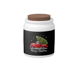 Christmas Merry Christmas Red Truck Tree Men Women Candy Jar