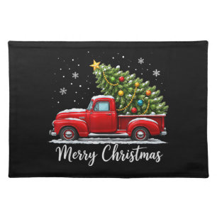 Christmas Merry Christmas Red Truck Tree Men Women Cloth Placemat