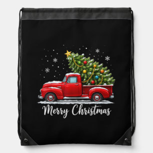 Christmas Merry Christmas Red Truck Tree Men Women Drawstring Bag