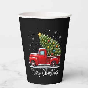 Christmas Merry Christmas Red Truck Tree Men Women Paper Cups