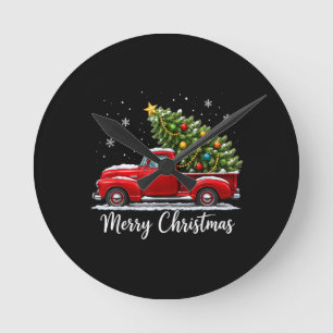 Christmas Merry Christmas Red Truck Tree Men Women Round Clock