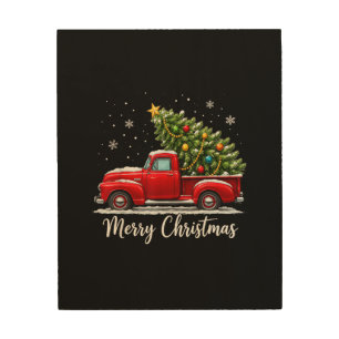 Christmas Merry Christmas Red Truck Tree Men Women Wood Wall Art