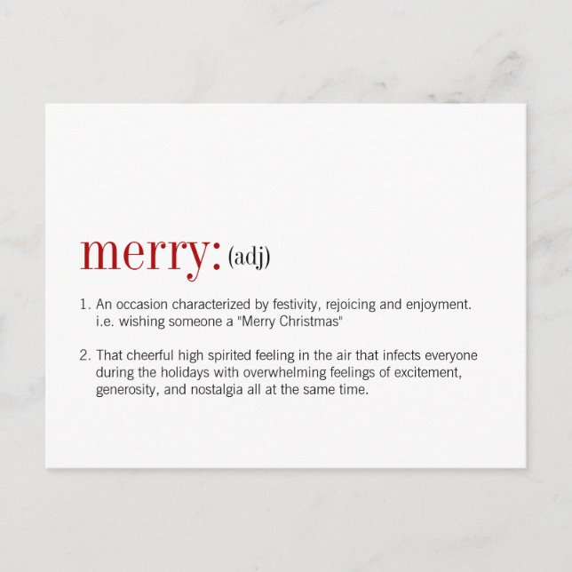 Christmas Merry Definition Holiday Postcard (Front)