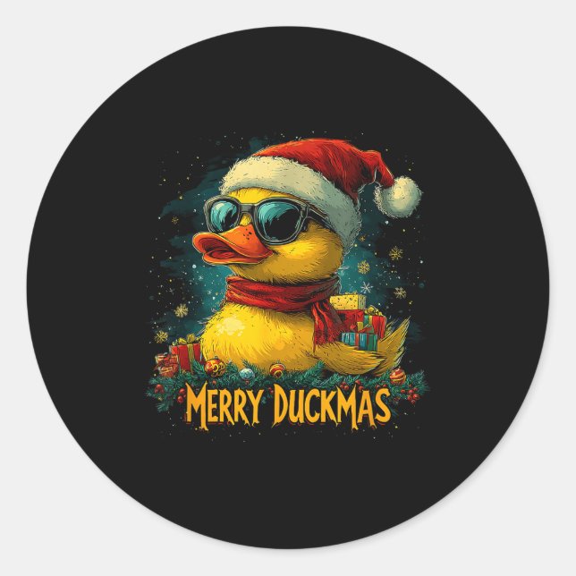 Christmas Merry Duckmas Funny Quackmas Pajama Duck Classic Round Sticker (Front)
