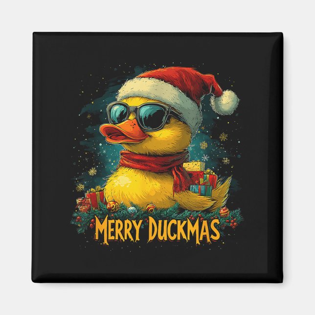 Christmas Merry Duckmas Funny Quackmas Pajama Duck Magnet (Front)