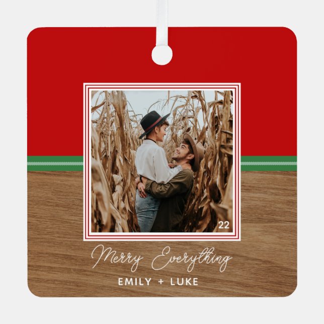 Christmas Merry Everything Photo Family Metal Ornament (Front)