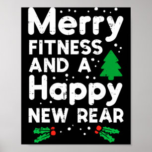 Christmas Merry Fitness Happy New Rear Xmas Workou Poster