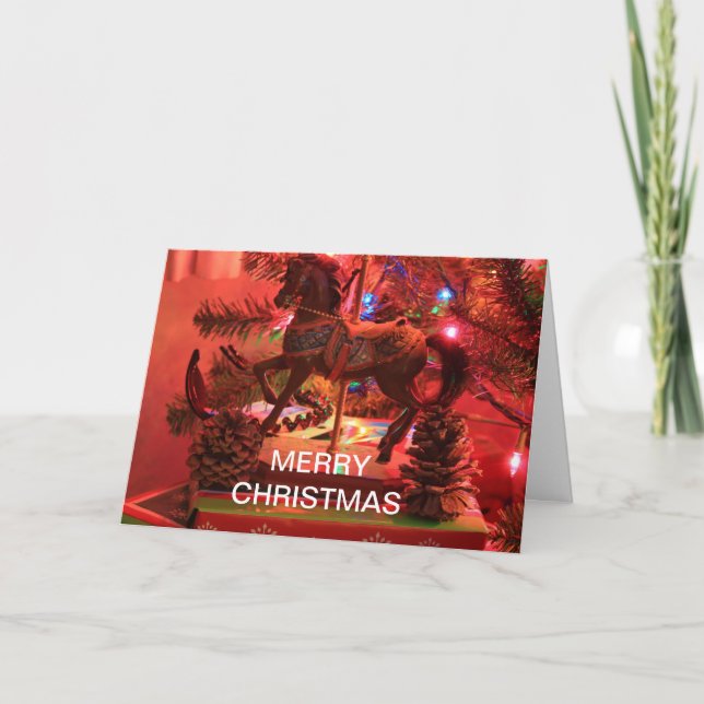 CHRISTMAS MERRY GO ROUND HORSE CHRISTMAS CARD (Front)