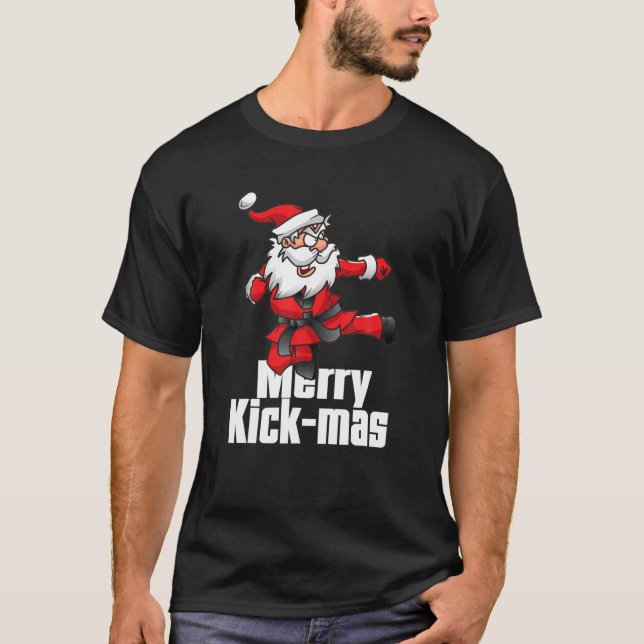 Christmas Merry Kick-Mas Santa Claus Karate T-Shirt (Front)