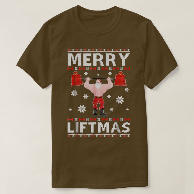 Christmas Merry Liftmas Santa Fitness Gym Ugly Swe T-Shirt (Design Front)