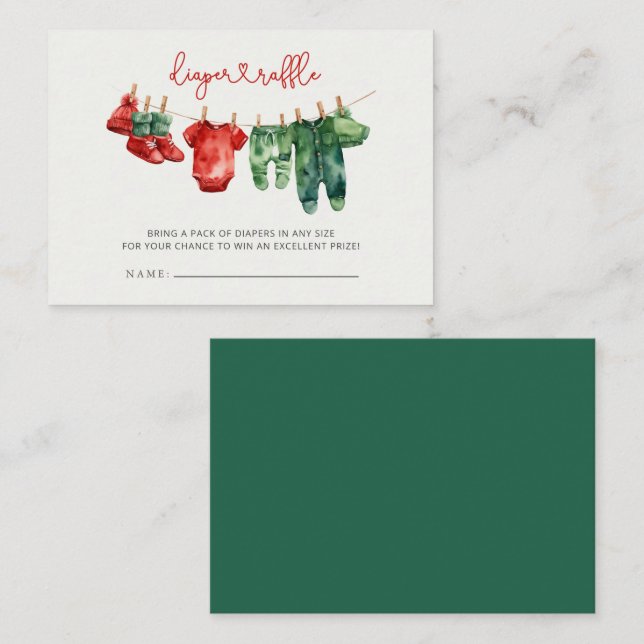 Christmas Merry Little Baby Shower Diaper Raffle Enclosure Card (Front/Back)