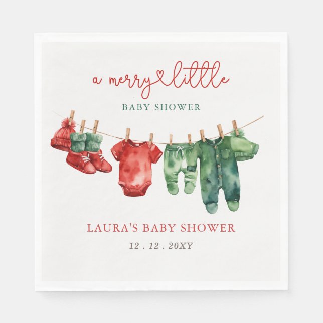 Christmas Merry Little Baby Shower Gender Neutral Napkins (Front)