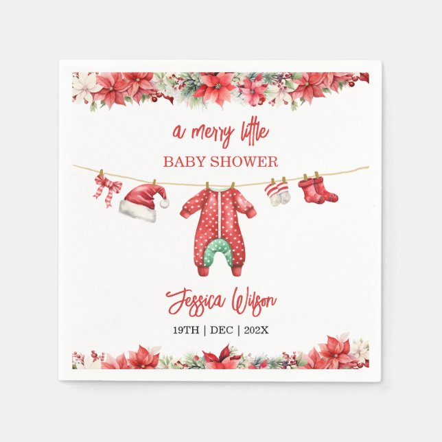 Christmas Merry Little Baby Shower Gender Neutral Napkins (Front)