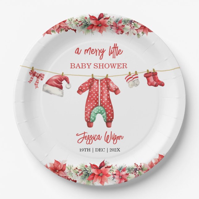 Christmas Merry Little Baby Shower Gender Neutral Paper Plates (Front)