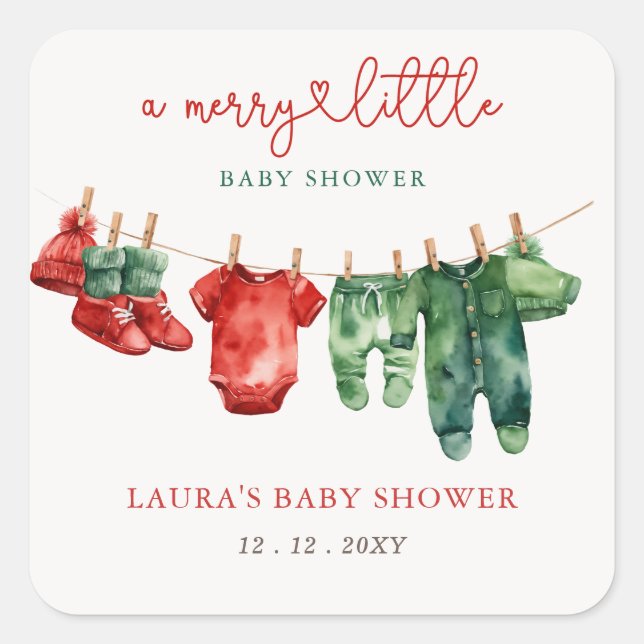 Christmas Merry Little Baby Shower Gender Neutral Square Sticker (Front)