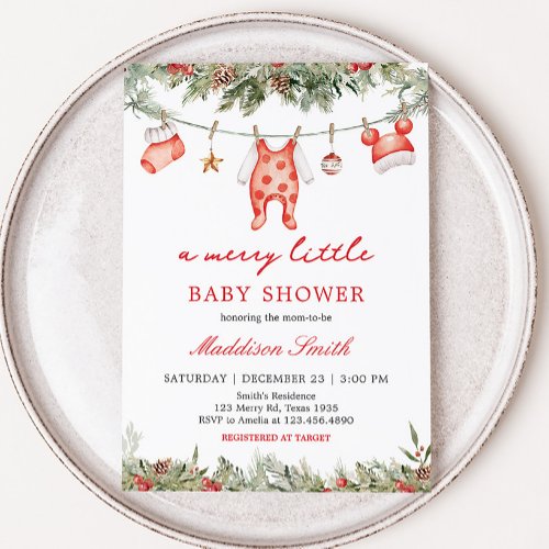 Christmas Merry Little Baby Shower  Invitation