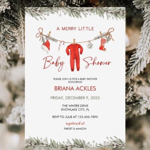 Christmas Merry Little Baby Shower Invitation