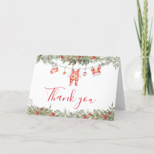 Christmas Merry Little Baby Shower Letterpress Thank You Card