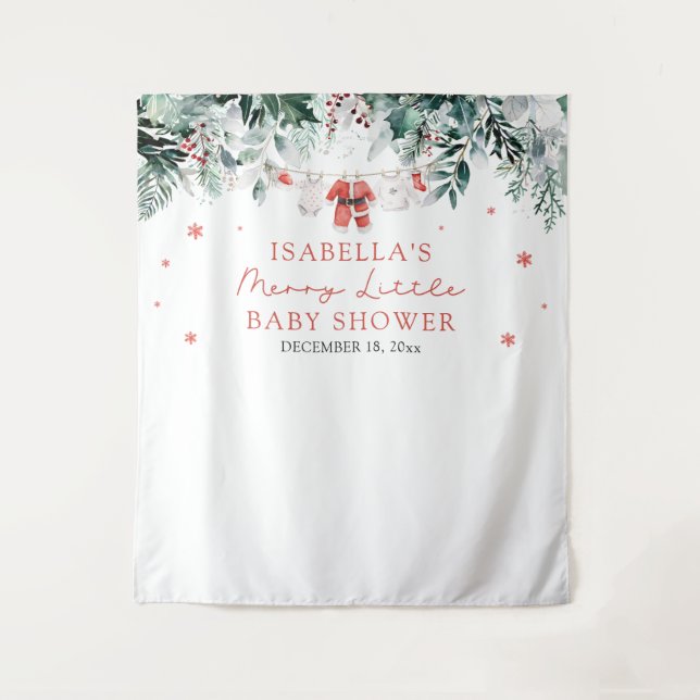 Christmas Merry Little Baby Shower Photo Booth Tapestry (Front)