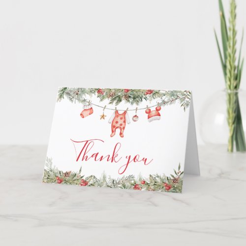 Christmas Merry Little Baby Shower  Thank You Card