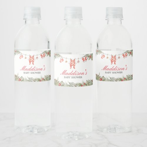Christmas Merry Little Baby Shower Water Bottle Label