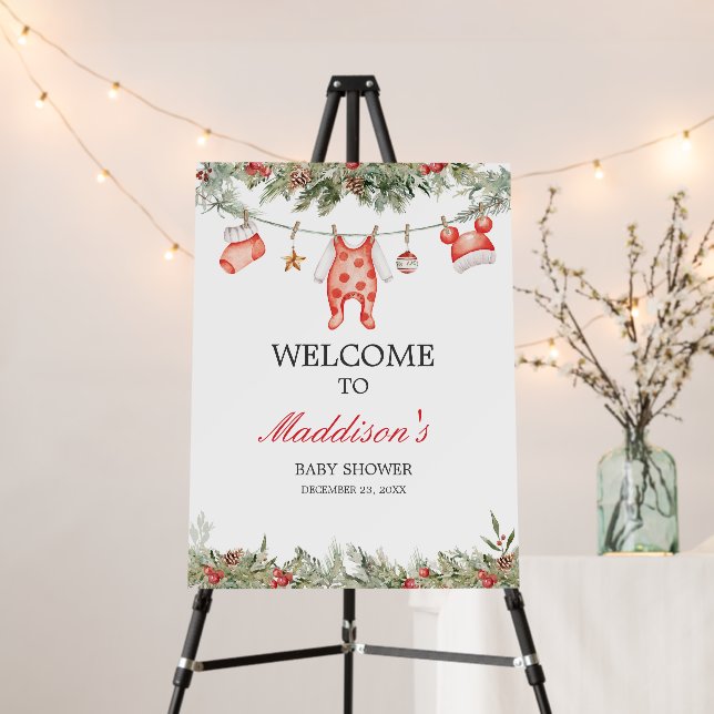 Christmas Merry Little Baby Shower Welcome Sign (In Situ (Stand))
