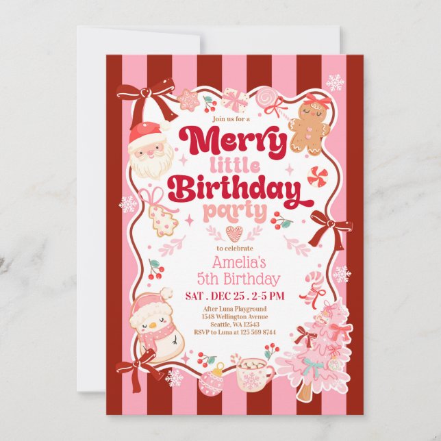 Christmas Merry Little Birthday Invitation (Front)