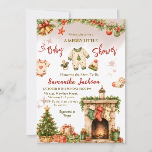 Christmas Merry Little winter holiday Baby Shower Invitation