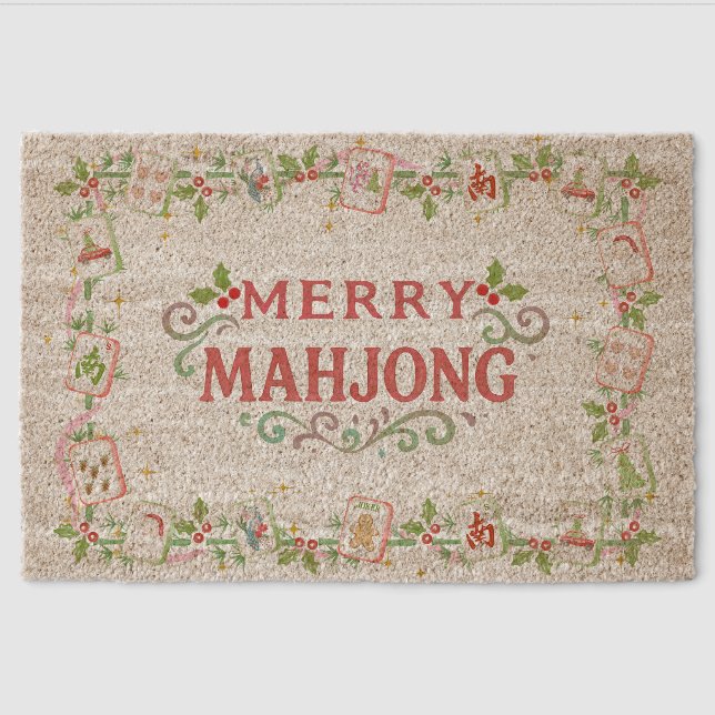 Christmas Merry Mahjong Fiber Doormat (Front)