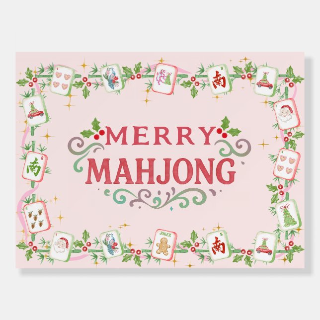 Christmas Merry Mahjong Party Welcome Sign (Front)