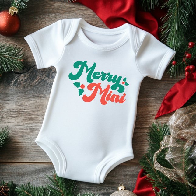 Christmas Merry Mini Cute Modern Typography Script Baby Bodysuit (Creator Uploaded)