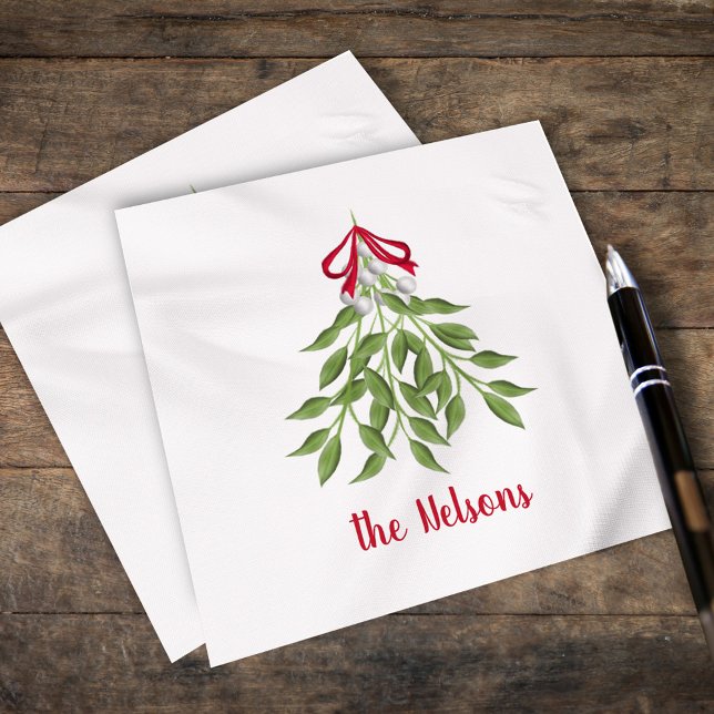 Christmas Merry Mistletoe Holiday Whimsical Cute Napkins (Christmas merry mistletoe watercolor simple customized calligraphy napkin. )