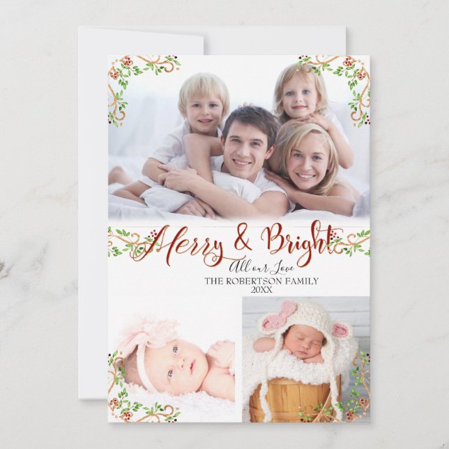 Christmas Merry n Bright Script Calligraphy Photo (Front)