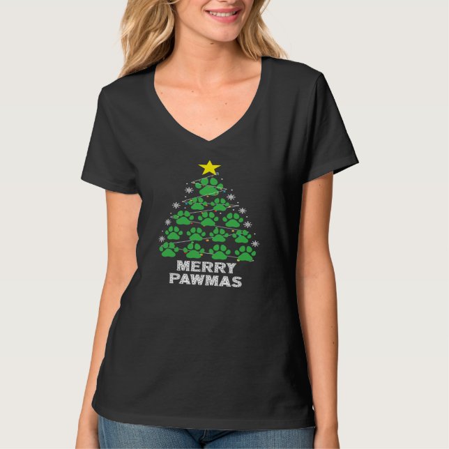 Christmas Merry Pawmas Funny Cat Lover Holiday T-Shirt (Front)