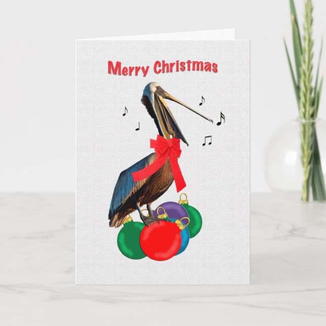 Christmas, Merry, Pelican Singing Holiday Card (Front)