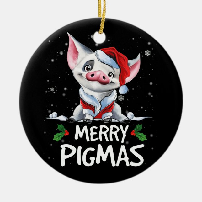 Christmas Merry Pigmas Funny Xmas Pajama Ceramic Ornament (Front)