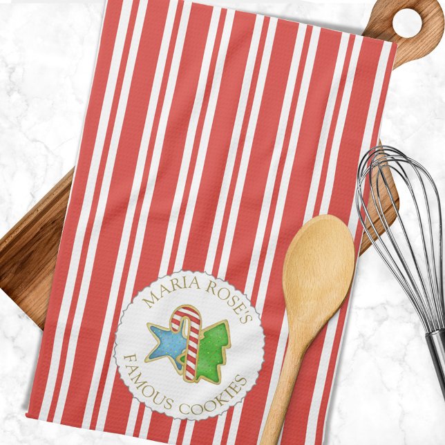 Christmas Merry Red Holiday Cookies Personalized Kitchen Towel (Custom Christmas cookies kitchen towel.)