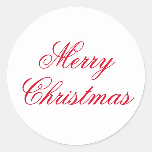 Christmas merry red script modern Flemish  Classic Round Sticker (Front)
