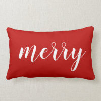 Christmas Merry Typography Red Modern Throw Pillow