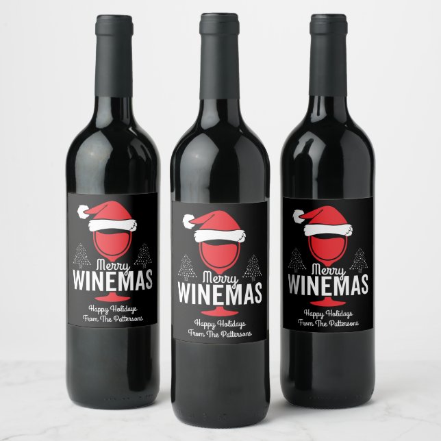 Christmas Merry Winemas Holiday Funny Personalized Wine Label (Bottles)