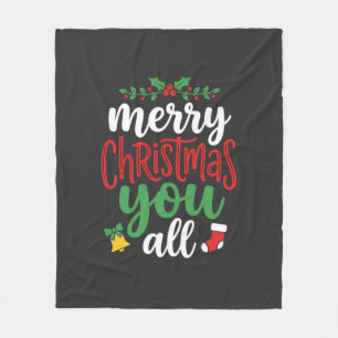 Christmas Merry You All Holiday Typography Fleece Blanket