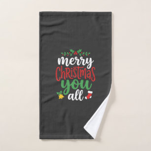 Christmas Merry You All Holiday Typography Hand Towel