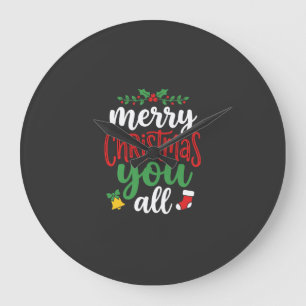 Christmas Merry You All Holiday Typography Large Clock