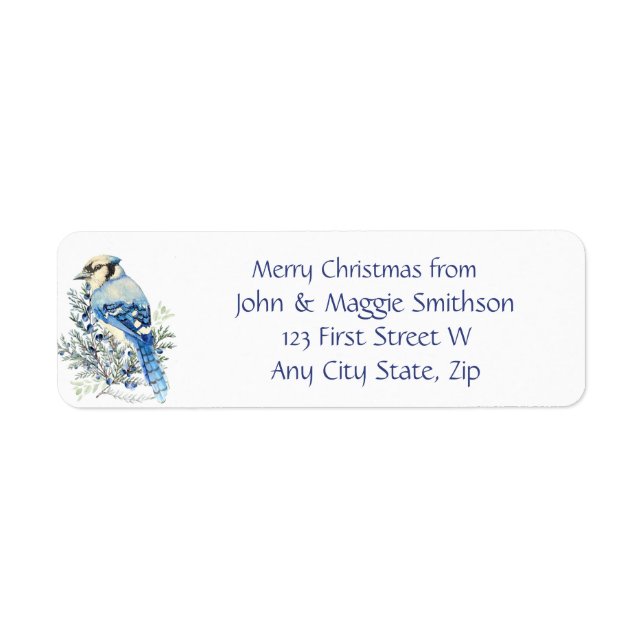 Christmas Message Blue Jay Bird Wildlife Art Label (Front)