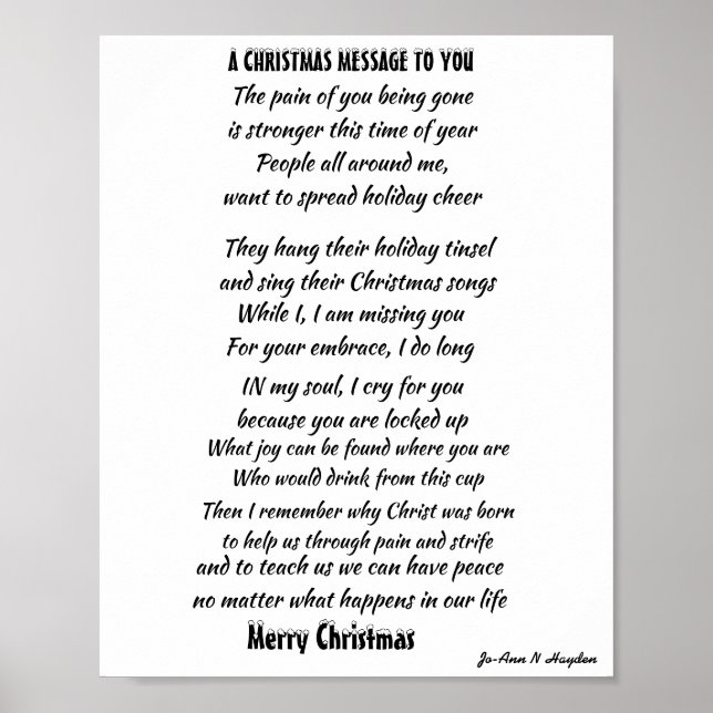 CHRISTMAS MESSAGE FOR INCARCERATED LOVED ONE POSTER (Front)