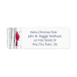 Christmas Message Red Cardinal Bird Birch Forest Label